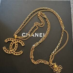 Chanel Modern Double‎ Strand CC Pendant Necklace 24" 22P Gold Tone Authentic CoA